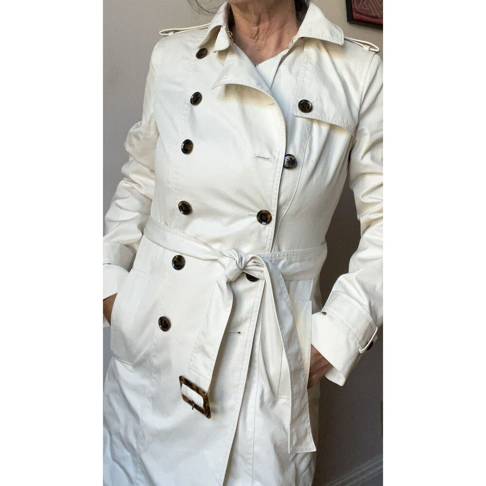 BANANA REPUBLIC Ivory Belted Double Breasted Trench Coat Women's M
